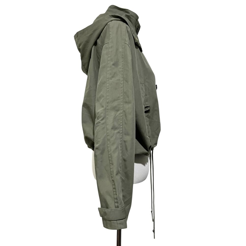Womens Cropped Utility Jacket Sz M Cargo Coat Hood Pockets Green Adjustable H&M - Picture 7 of 9